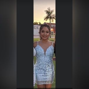 JOVANI 05282 Size 4 hoco/cocktail dress - blue floral appliqués with sequins